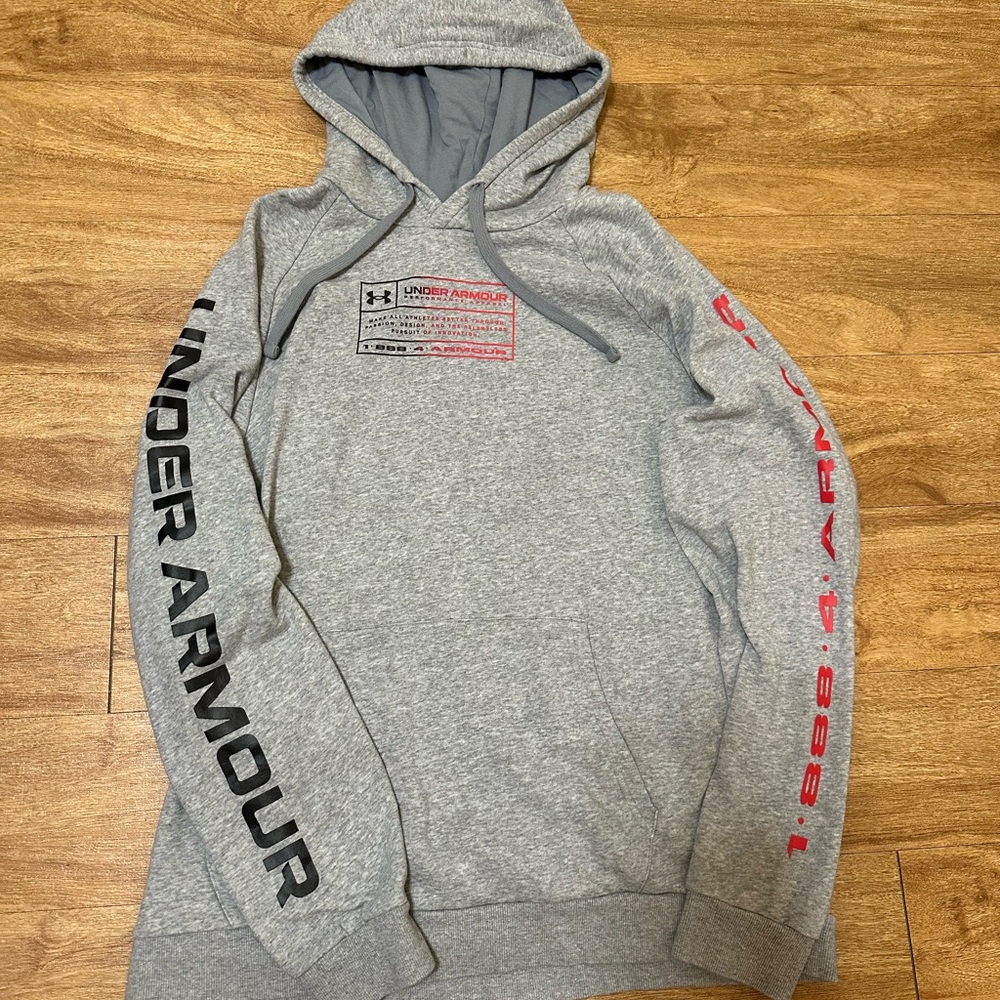 Under Armour Gray Hoodie with Black and Red Accents